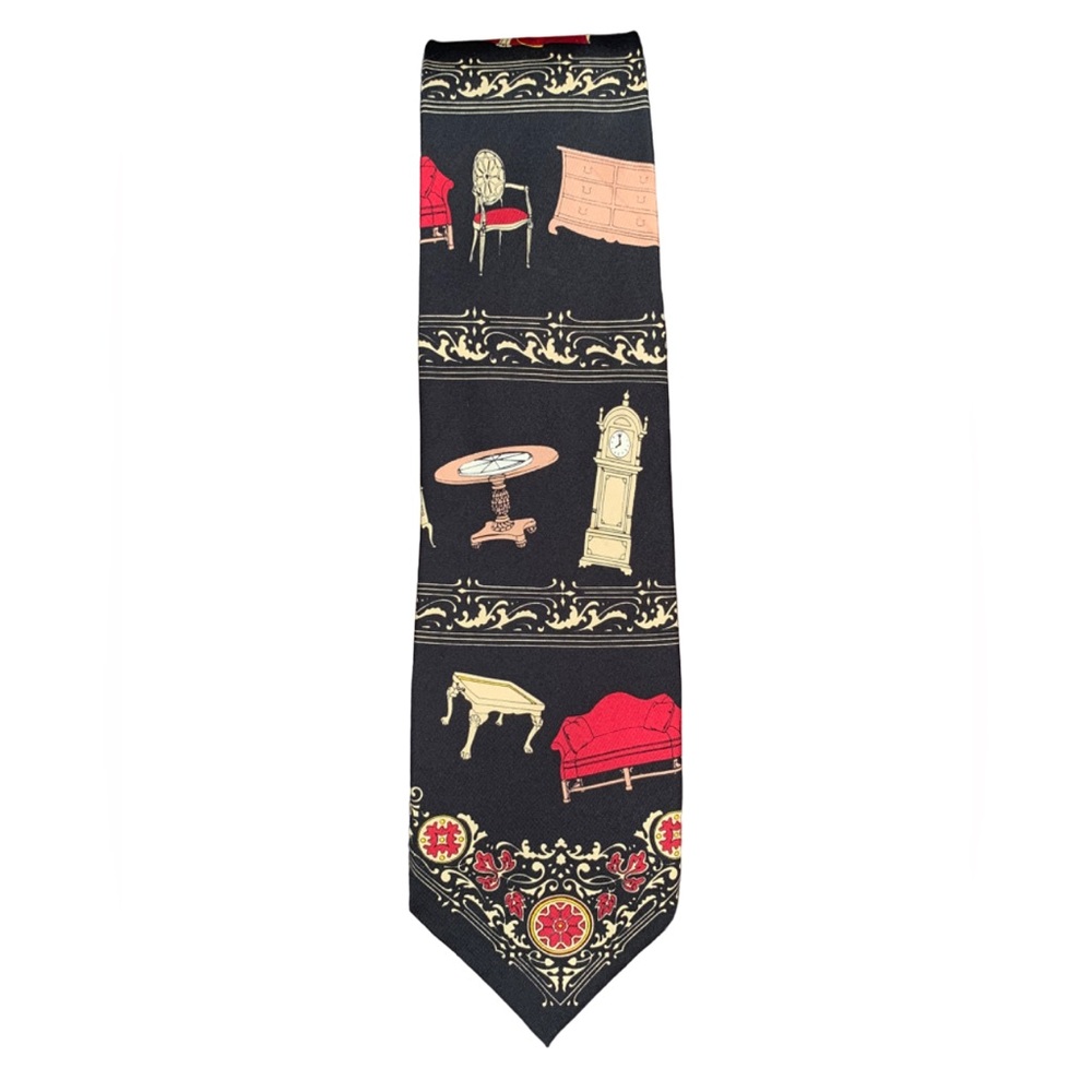 Men’s Silk Furniture Necktie-1990s Vintage-100% Silk-Novelty-Limited Edition